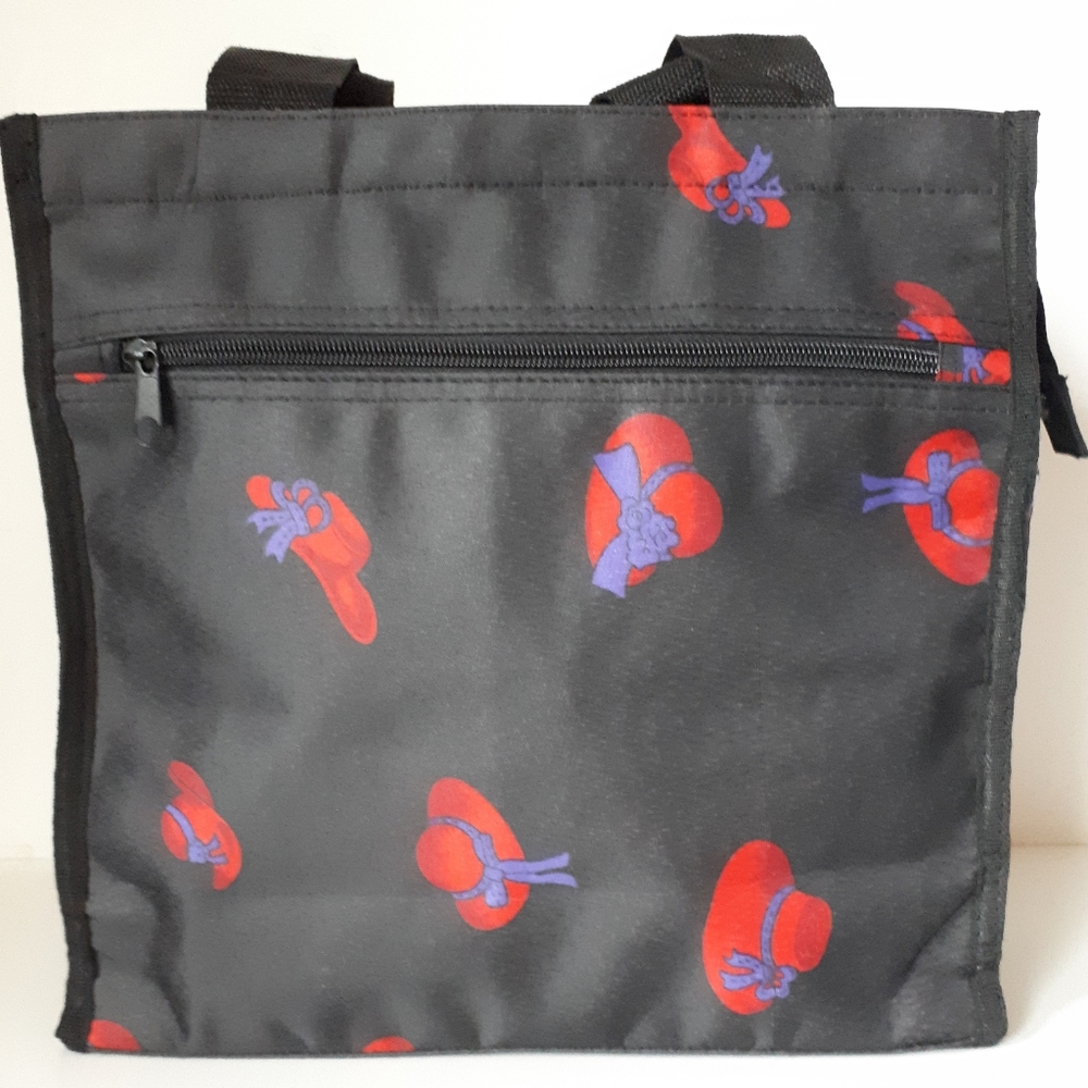 Red Hat Lady Zippered Black Tote Purple Lunch Bag